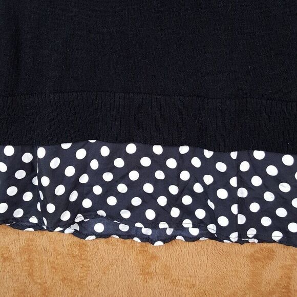 KATE SPADE Sweater Womens Small Black Turtleneck Wool Polka Dot Silk Hem - Picture 3 of 10